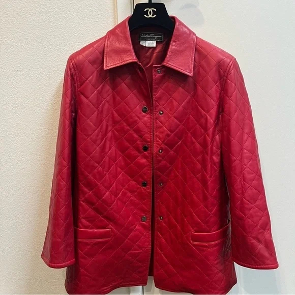 Salvatore Ferragamo Women’s Red Authentic Leather Jacket Vintage Size 8 EU42